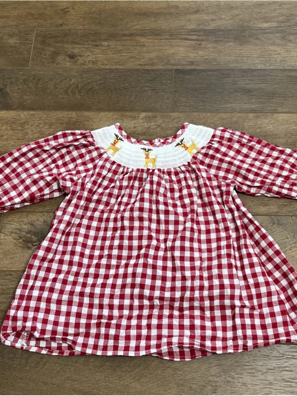 Marie Nicole Toddler Girls Red Gingham Reindeer Smocked Christmas Dress Size XS
